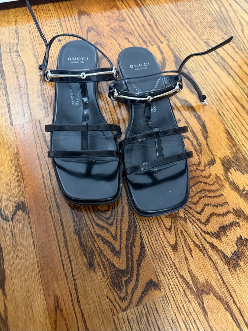 Gucci Black Patent Leather Strappy Sandals